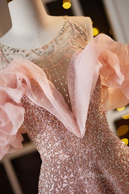 Radiant Pink Beaded Prom Dresses Boat Neck Evening Dress AD1090-Evening Dresses 2025 -Viniodress-Pink-Custom Size-