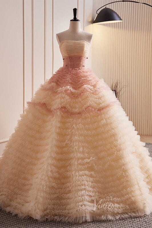 Radiant Ruffled Quinceanera Dresses Strapless Ball Gown AD1101-Quinceanera Dresses 2025 -Viniodress-Pink-Custom Size-