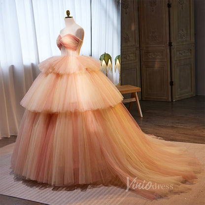 Radiant Ruffled Quinceanera Dresses Strapless Pleated Ball Gown AD1071-Quinceanera Dresses 2025 -Viniodress-Ombre-Custom Size-