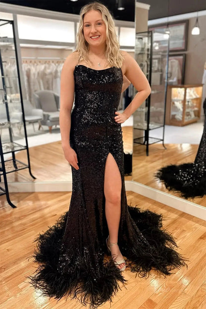 Radiant Sequin Mermaid Prom Dresses 2025 with Slit & Spaghetti Strap – FD5077-prom dresses 2025 -Viniodress-Black-Custom Size-