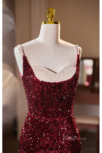 Radiant Sequin Mermaid Prom Dresses with Slit Spaghetti Strap Evening Dress AD1108-prom dresses 2025 -Viniodress-Burgundy-Custom Size-