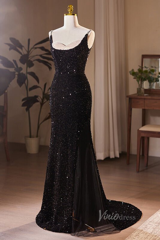 Radiant Sequin Mermaid Prom Dresses with Slit Spaghetti Strap Evening Dress AD1108-prom dresses 2025 -Viniodress-Burgundy-Custom Size-