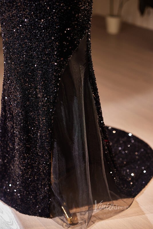 Radiant Sequin Mermaid Prom Dresses with Slit Spaghetti Strap Evening Dress AD1108-prom dresses 2025 -Viniodress-Burgundy-Custom Size-