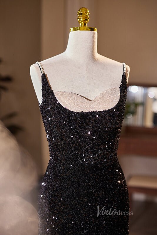 Radiant Sequin Mermaid Prom Dresses with Slit Spaghetti Strap Evening Dress AD1108-prom dresses 2025 -Viniodress-Burgundy-Custom Size-