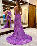 Radiant Sequin Prom Dresses with Slit Mermaid Spaghetti Strap Evening Dress FD3590-prom dresses-Viniodress-Viniodress