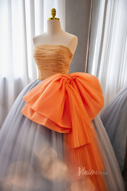 Radiant Strapless Quinceanera Dresses Bow-Tie Pleated Ball Gown AD1067-Quinceanera Dresses 2025 -Viniodress-Orange-Custom Size-
