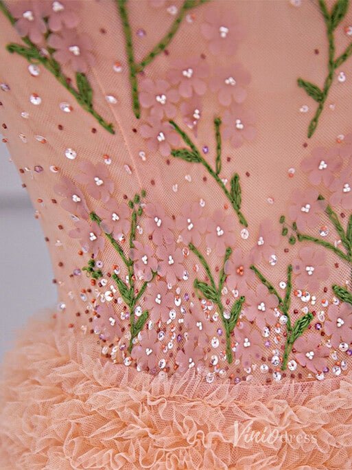 Radiant Tiered Prom Dresses Strapless Beaded Lace Applique Formal Dress AD1115-prom dresses 2025 -Viniodress-Ombre-Custom Size-