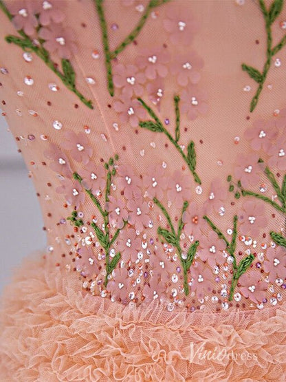 Radiant Tiered Prom Dresses Strapless Beaded Lace Applique Formal Dress AD1115-prom dresses 2025 -Viniodress-Ombre-Custom Size-