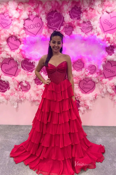 fitted lace wedding dress Le Lis Taylor Red Ruffle Strap Mini Dress – Size M, Corset Bodice, Fit & Flare main image 0