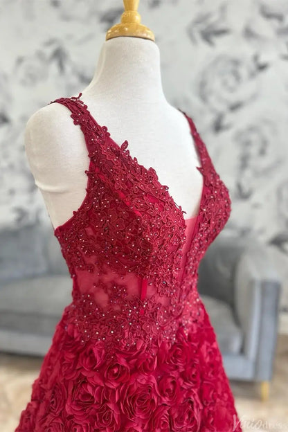 Red 3D Rose Ball Gown with Beaded Lace Corset Bodice & Lace-Up Back – AE1001-Evening Dresses 2025 -Viniodress-Red-Custom Size-