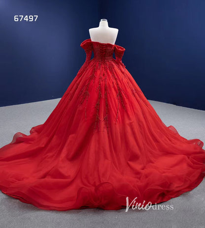 Red Ball Gown Wedding Dresses Long Sleeve Sweet 16 Dress 67497-Quinceanera Dresses 2025 -Viniodress-Red-Custom Size-