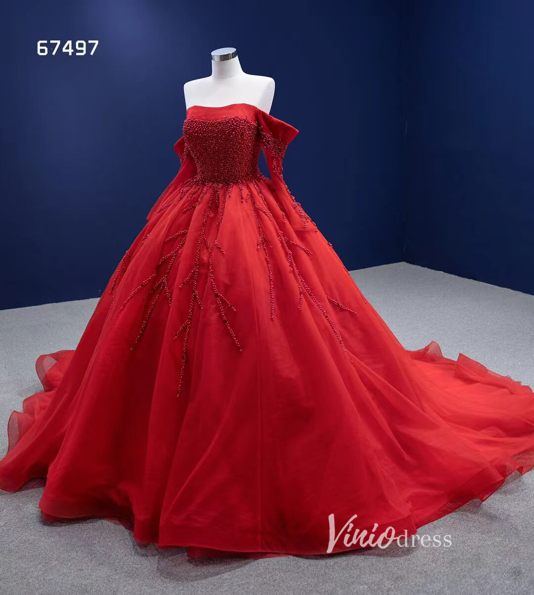 Red Ball Gown Wedding Dresses Long Sleeve Sweet 16 Dress 67497-Quinceanera Dresses 2025 -Viniodress-Red-Custom Size-