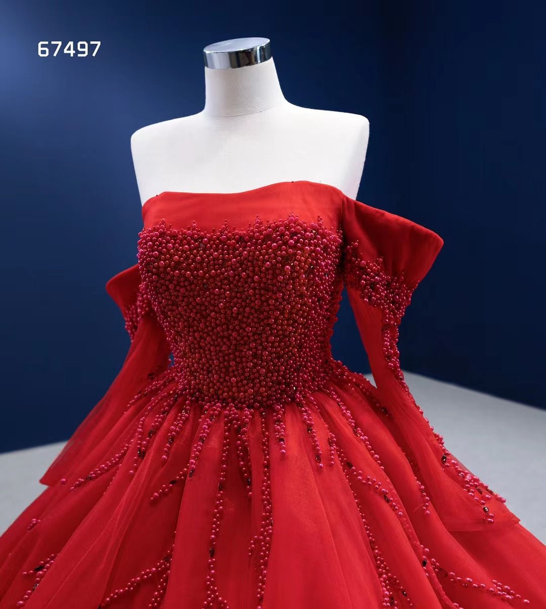 Red Ball Gown Wedding Dresses Long Sleeve Sweet 16 Dress 67497-Quinceanera Dresses 2025 -Viniodress-Red-Custom Size-