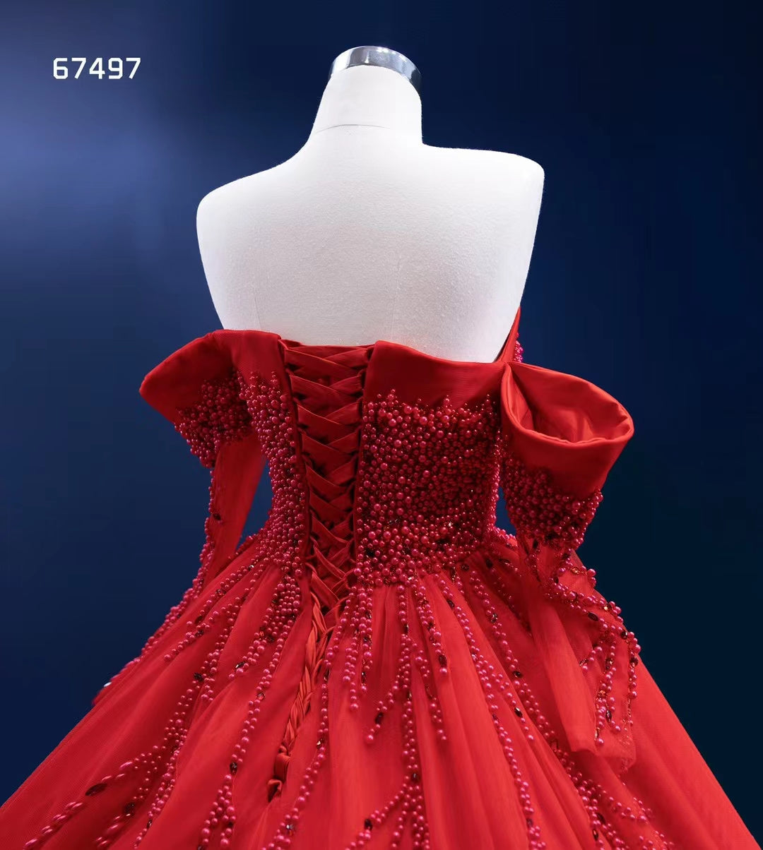 Red Ball Gown Wedding Dresses Long Sleeve Sweet 16 Dress 67497-Quinceanera Dresses-Viniodress-Viniodress