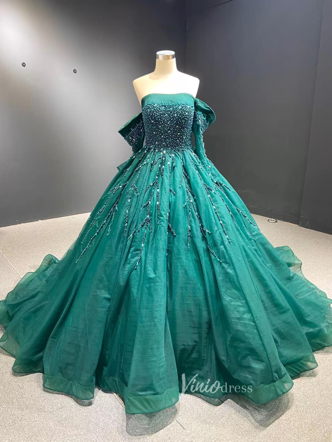 Red Ball Gown Wedding Dresses Long Sleeve Sweet 16 Dress 67497-Quinceanera Dresses-Viniodress-Emerald Green-Custom Size-Viniodress