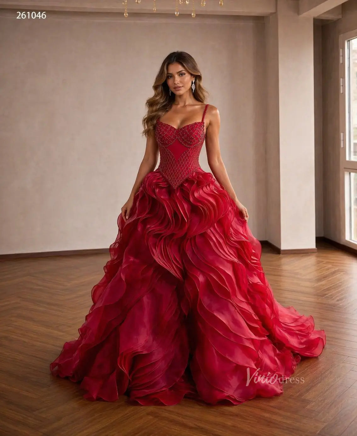 261046-Couture Gown 2026-Viniodress-Red-Custom Size – Add Measurements in Cart-