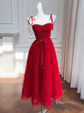Red Beaded Cherry Prom Dresses Spaghetti Strap Tulle Maxi Dress FD4034