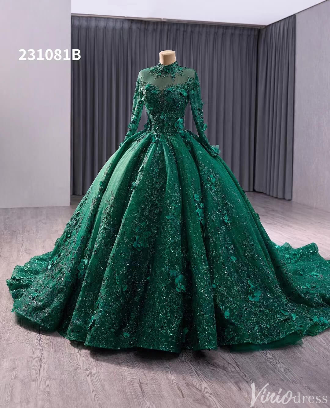 Red Beaded Lace Applique Wedding Gown Long Sleeve Quinceanera Dress 231081b-Quinceanera Dresses 2025 -Viniodress-Red-Custom Size-