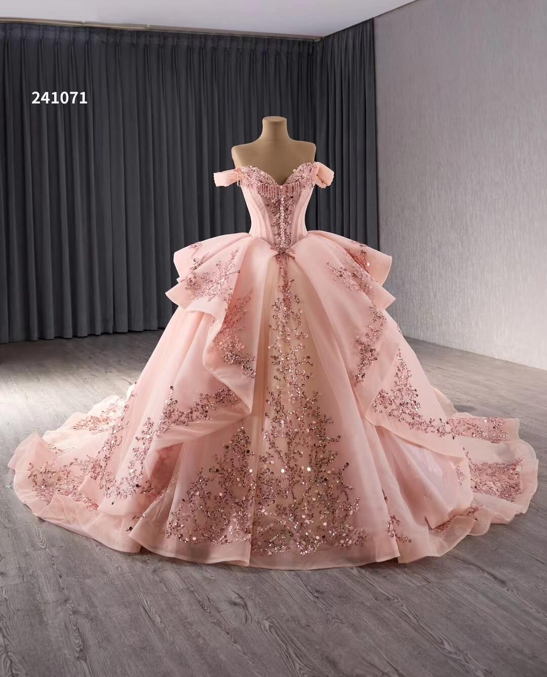 Red Beaded Lace Tiered Wedding Gowns Removable Overskirt Off the Shoulder Quince Dress 241071-Quinceanera Dresses 2025 -Viniodress-Pink-Custom Size-