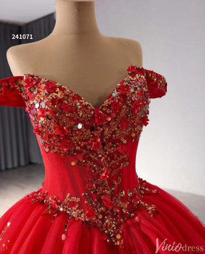 Red Beaded Lace Tiered Wedding Gowns Removable Overskirt Off the Shoulder Quince Dress 241071-Quinceanera Dresses 2025 -Viniodress-Red-Custom Size-