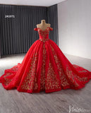 Red Beaded Lace Tiered Wedding Gowns Removable Overskirt Off the Shoulder Quince Dress 241071-Quinceanera Dresses-Viniodress-Viniodress