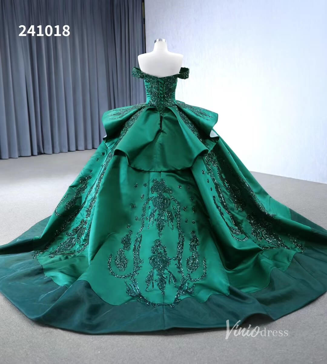 Red Beaded Lace Wedding Dresses Off the Shoulder Tiered Quinceanera Dress 241018-Quinceanera Dresses 2025 -Viniodress-Red-Custom Size-