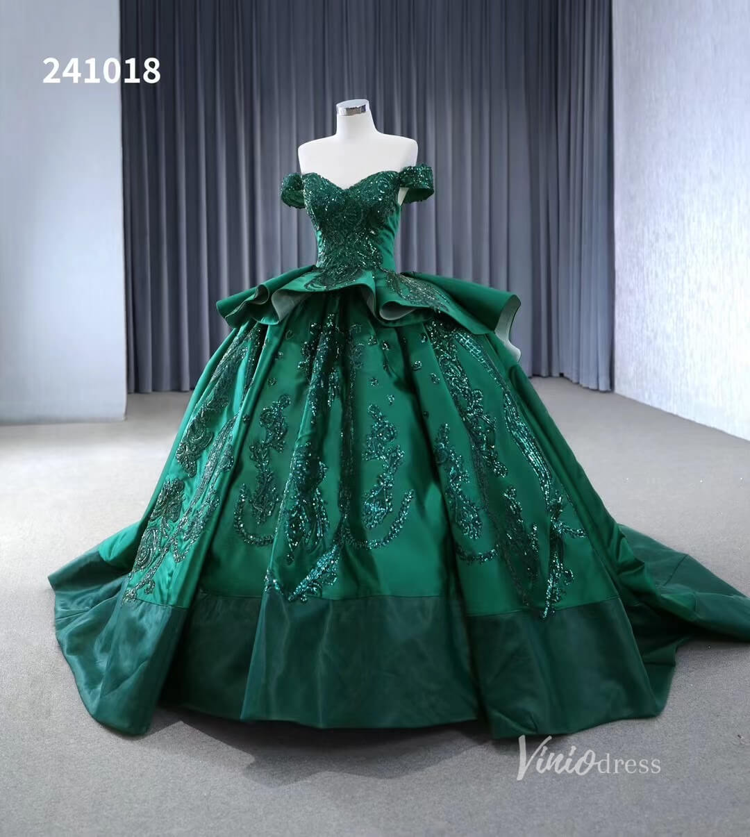 Red Beaded Lace Wedding Dresses Off the Shoulder Tiered Quinceanera Dress 241018-Quinceanera Dresses 2025 -Viniodress-Red-Custom Size-