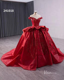 Red Beaded Lace Wedding Dresses Off the Shoulder Tiered Quinceanera Dress 241018-Quinceanera Dresses-Viniodress-Viniodress