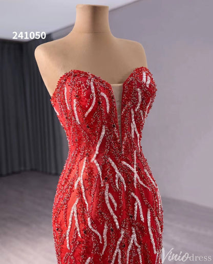 Red Beaded Mermaid Wedding Gown Strapless Sweetheart Neck Bridal Dress 241050-wedding dresses 2025 -Viniodress-Red-Custom Size-