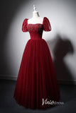 Red Beaded Prom Dresses Puffed Sleeve Evening Dress AD1013