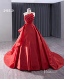 Red Beaded Satin Wedding Dresses Strapless Quinceanera Dress 241010-Quinceanera Dresses-Viniodress-Viniodress