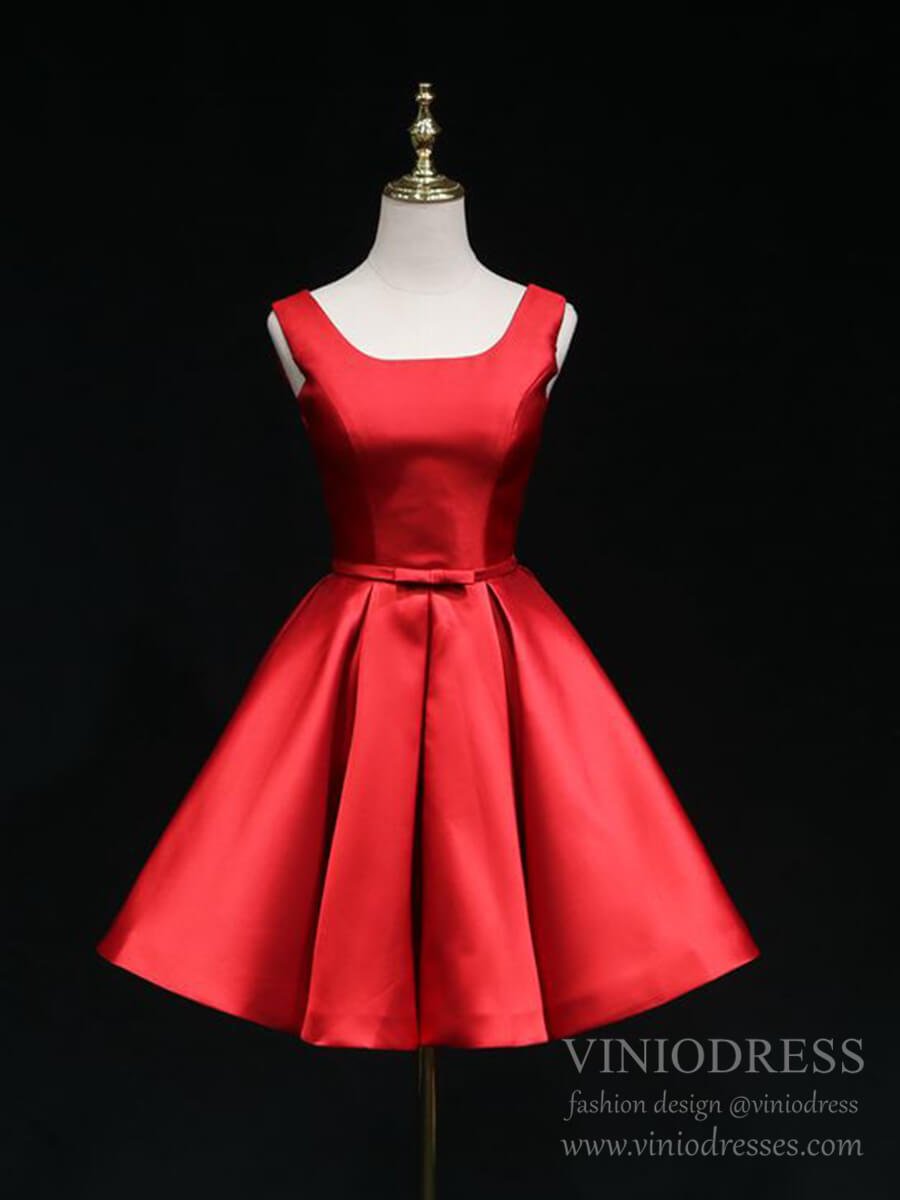strapless open back dress Red Big Bow Homecoming Dresses with Pockets Short Prom Dresses SD1396 –  Viniodress