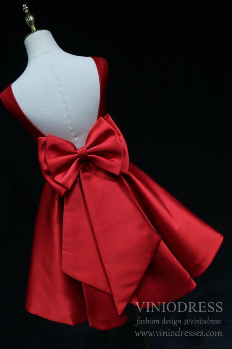 Red Big Bow Homecoming Dresses with Pockets Short Prom Dresses SD1396 –  Viniodress