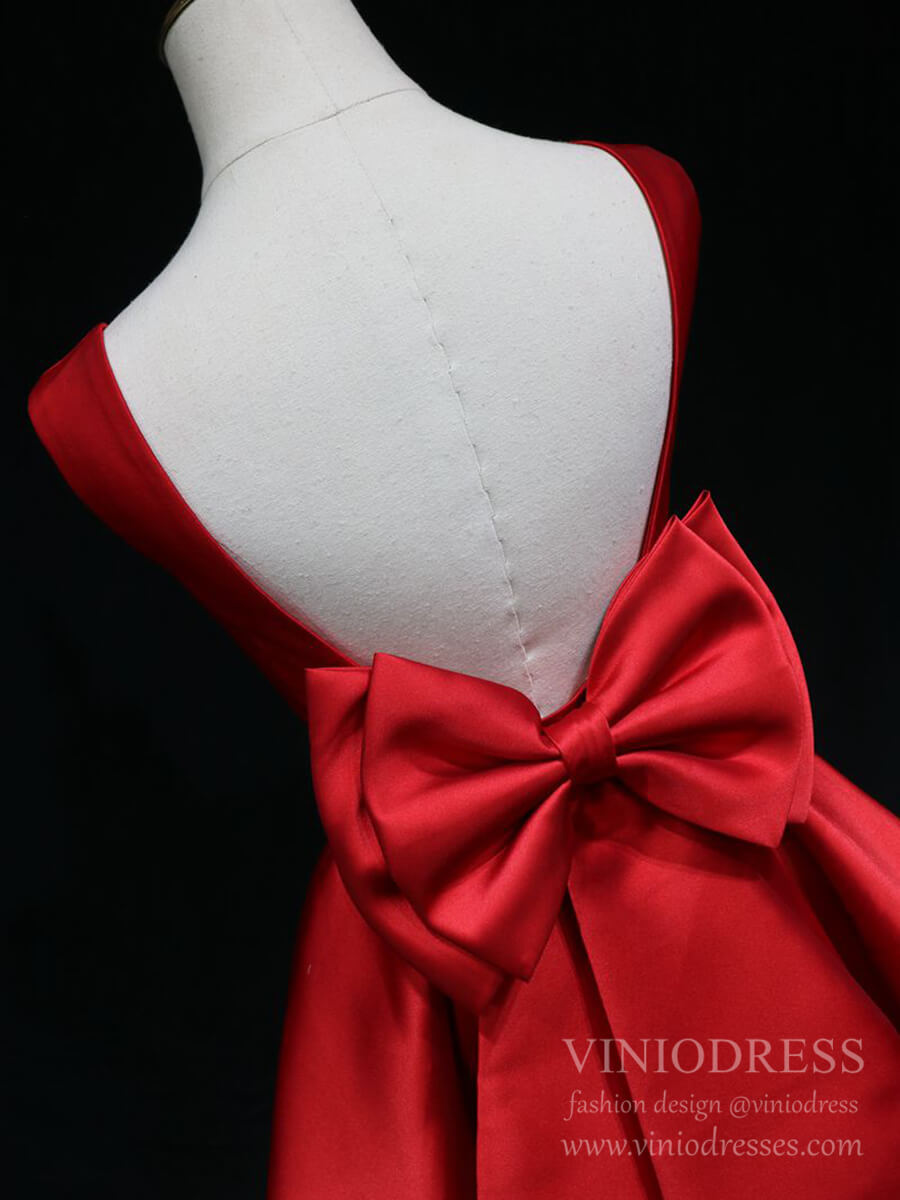 Short Prom Dresses 2025 Red Big Bow Homecoming Dresses with Pockets Short Prom Dresses SD1396-homecoming dresses-Viniodress-Red-Custom Size-Viniodress