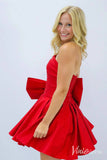 Red Bow-Tie Satin Homecoming Dresses Strapless Ruched Back to School Dress SD1684-Homecoming Dresses-Viniodress-Viniodress