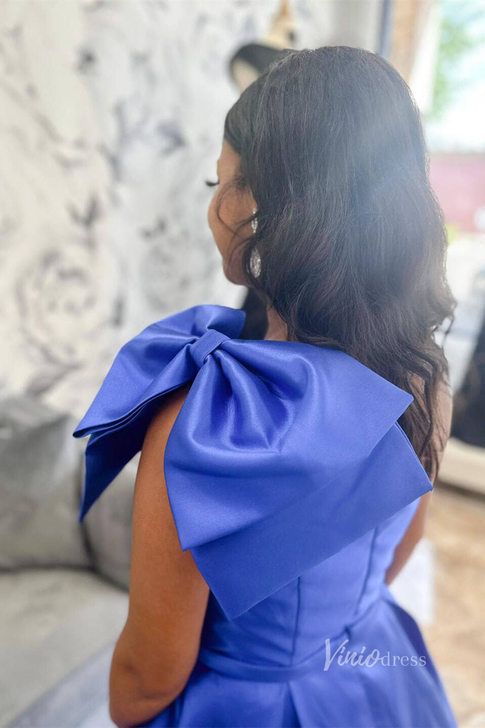 Red Bow Tie Satin Prom Dresses 2024 One Shoulder Evening Gown with Pockets FD3336-prom dresses 2025 -Viniodress-Red-Custom Size-