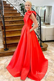 Red Bow Tie Satin Prom Dresses 2024 One Shoulder Evening Gown with Pockets FD3336-prom dresses-Viniodress-Viniodress