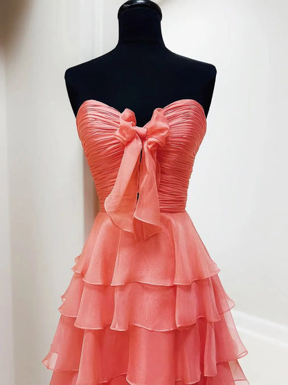 Red Chiffon Prom Dress with Sweetheart Neckline & Tiered Bottom – FD6097-prom dresses 2025 -Viniodress-Red-Custom Size-