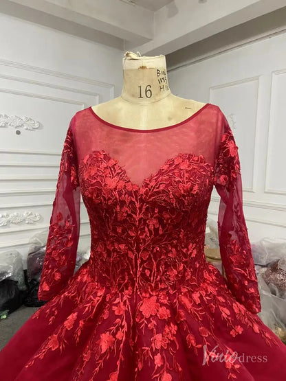 Red Cinderella Quinceañera Ball Gown | Long Sleeve Debut Dress with Corset Back 66699 viniodress-Quinceanera Dresses 2025 -Viniodress-Red-Custom Size-