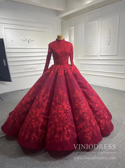 Red Cinderella Quinceañera Ball Gown | Long Sleeve Debut Dress with Corset Back 66699 viniodress-Quinceanera Dresses 2025 -Viniodress-Red-Custom Size-