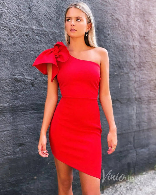 Red Cocktail Dress One Shoulder Bodycon Homecoming Dresses SD1415-Homecoming Dresses 2025 -Viniodress-Red-Custom Size-