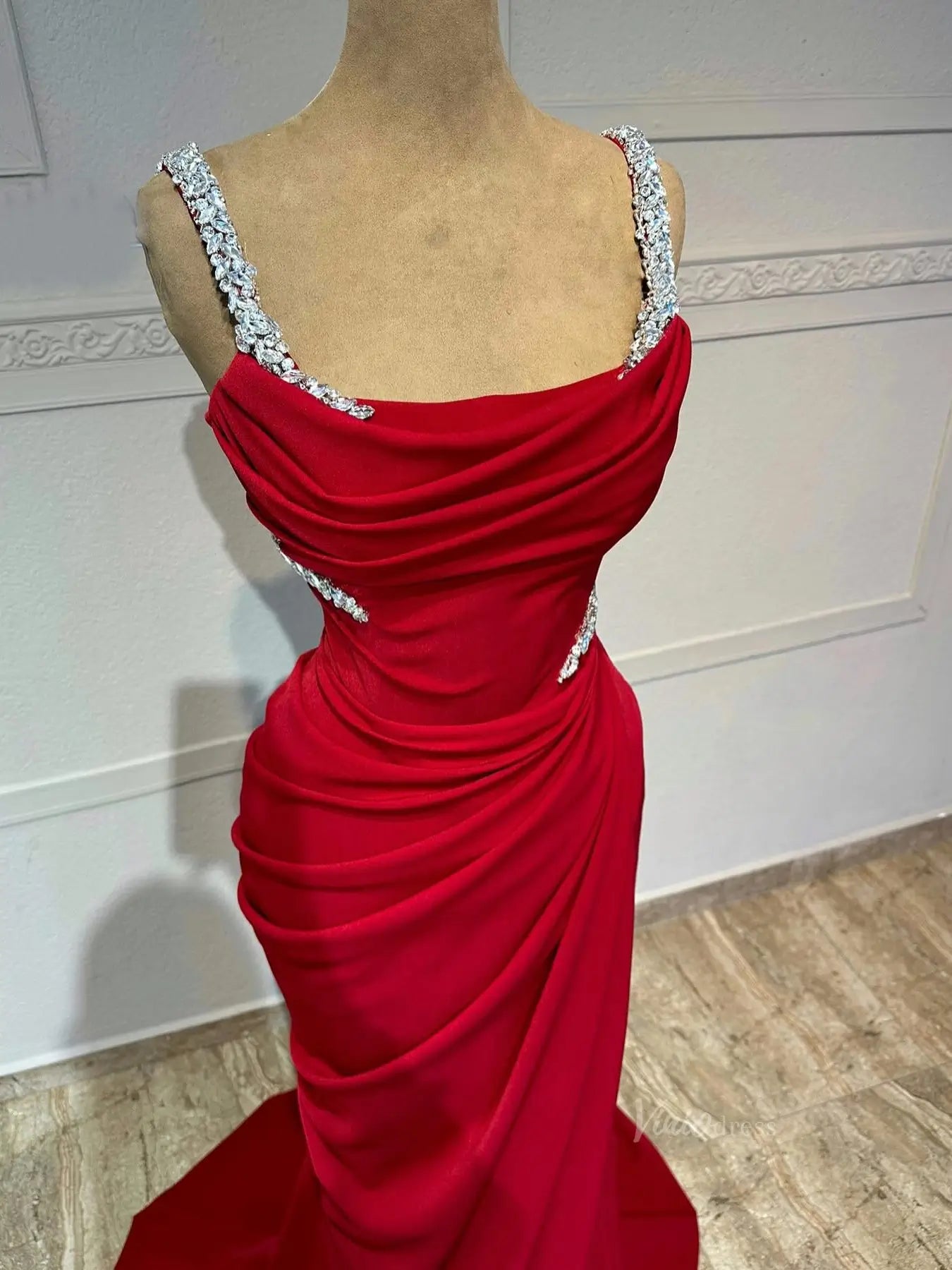 Burgundy Satin Mermaid Prom Dresses with Slit & Beaded Strap - FD5269-prom dresses 2025 -Viniodress-Burgundy-Custom Size-