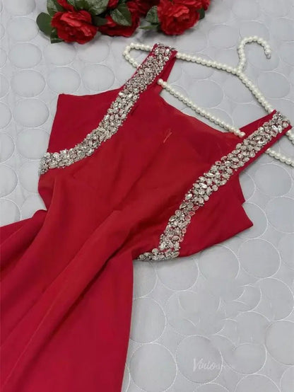 Burgundy Satin Mermaid Prom Dresses with Slit & Beaded Strap - FD5269-prom dresses 2025 -Viniodress-Burgundy-Custom Size-