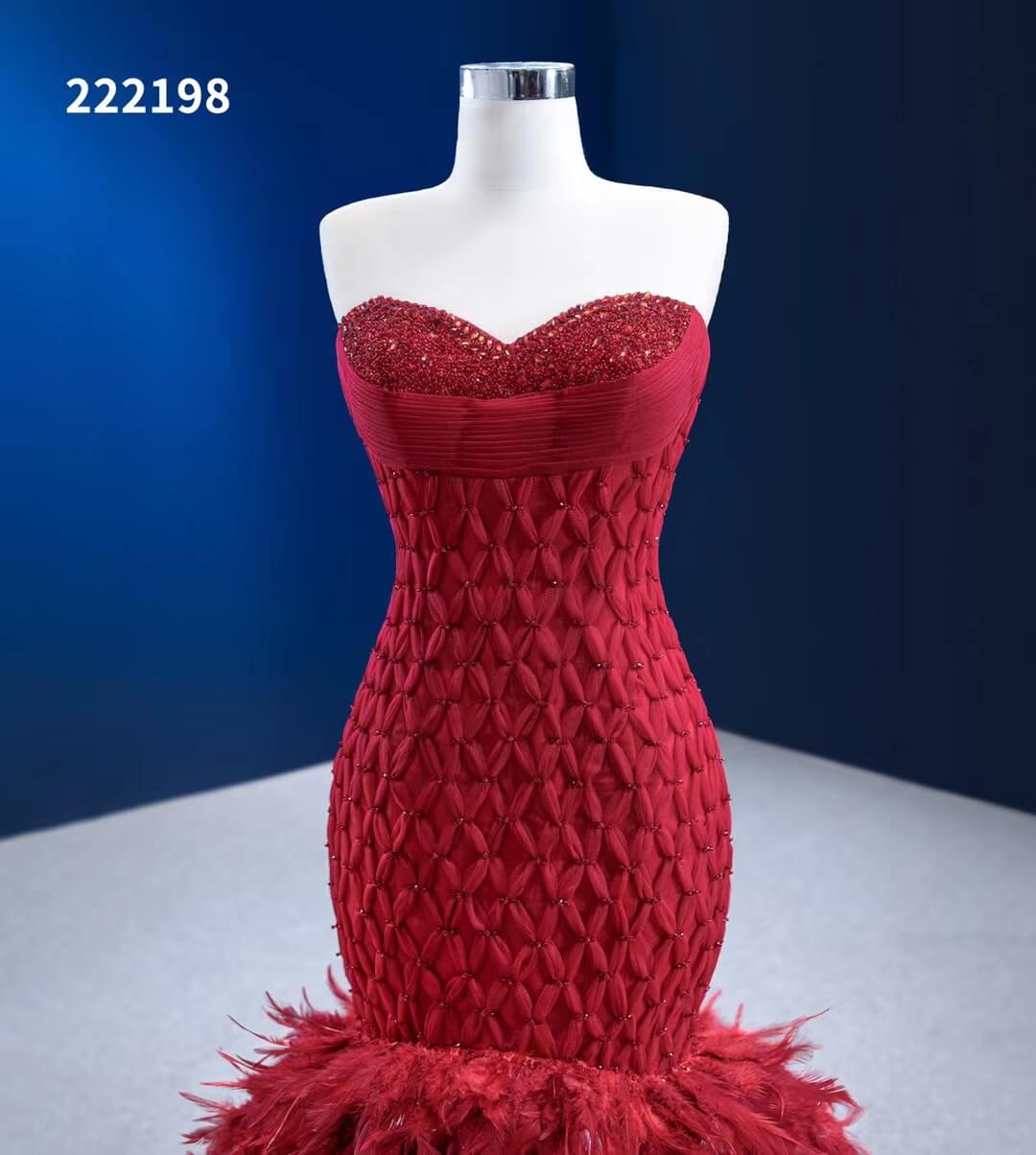 Red Feather Mermaid Wedding Dresses Strapless Pageant Dress 222198-prom dresses 2025 -Viniodress-Red-Custom Size-