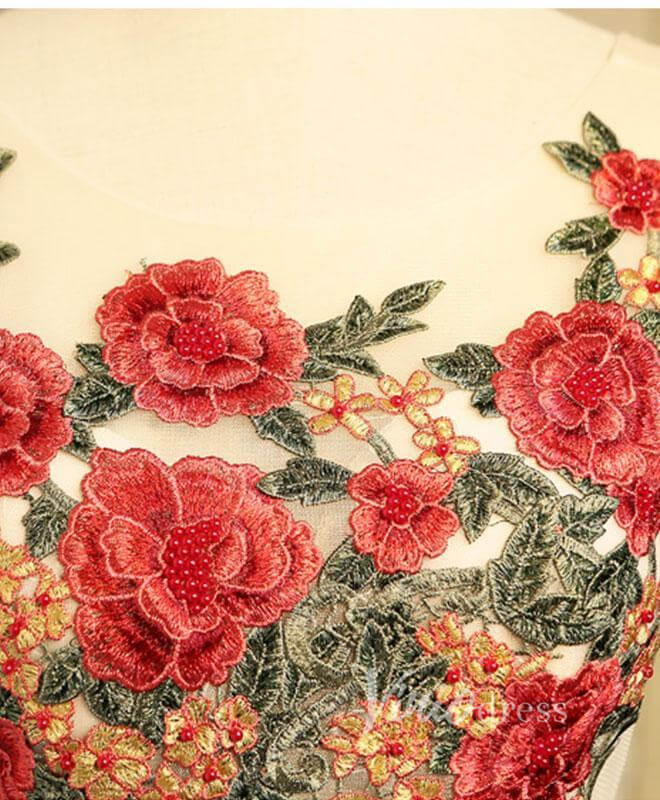 Red Floral Homecoming Dressese Corset Back SD1165S-Homecoming Dresses 2025 -Viniodress-Red-Custom Size-