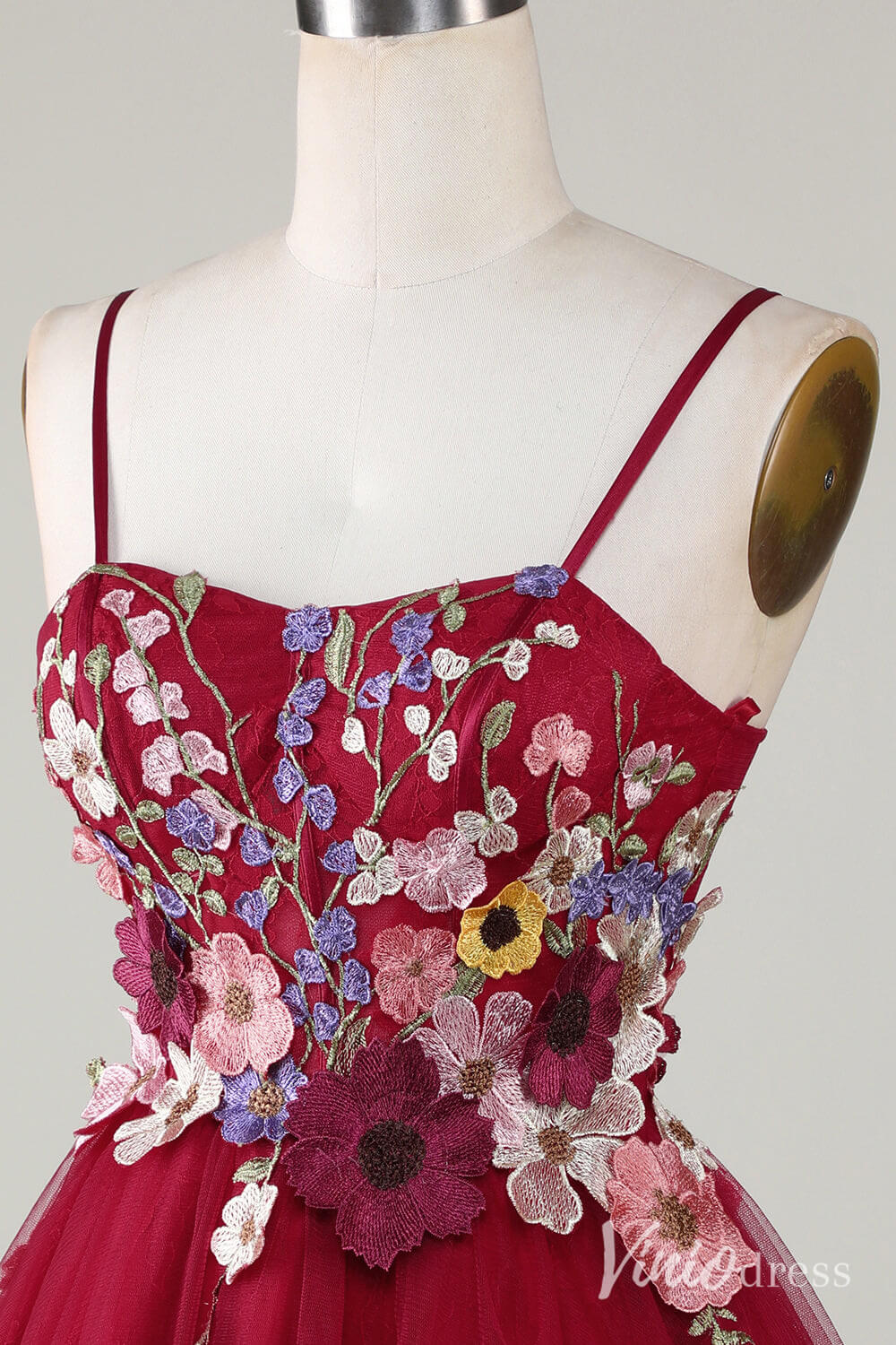 Red Floral Spaghetti Strap Homecoming Dresses Lace Applique Back to School Dress S24082-Homecoming Dresses 2025 -Viniodress-Red-Custom Size-