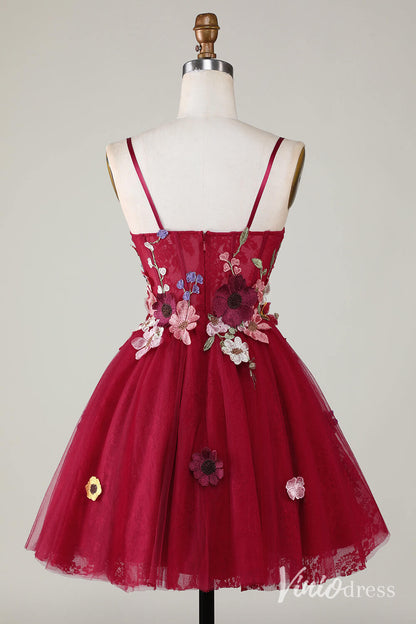 Red Floral Spaghetti Strap Homecoming Dresses Lace Applique Back to School Dress S24082-Homecoming Dresses 2025 -Viniodress-Red-Custom Size-