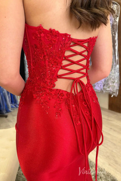 Red Glitter Lace Prom Dress with Strapless Sweetheart Neckline, 3D Floral Appliqué, and Lace-Up Back – SS081-Homecoming Dresses 2025 -Viniodress-Red-Custom Size-