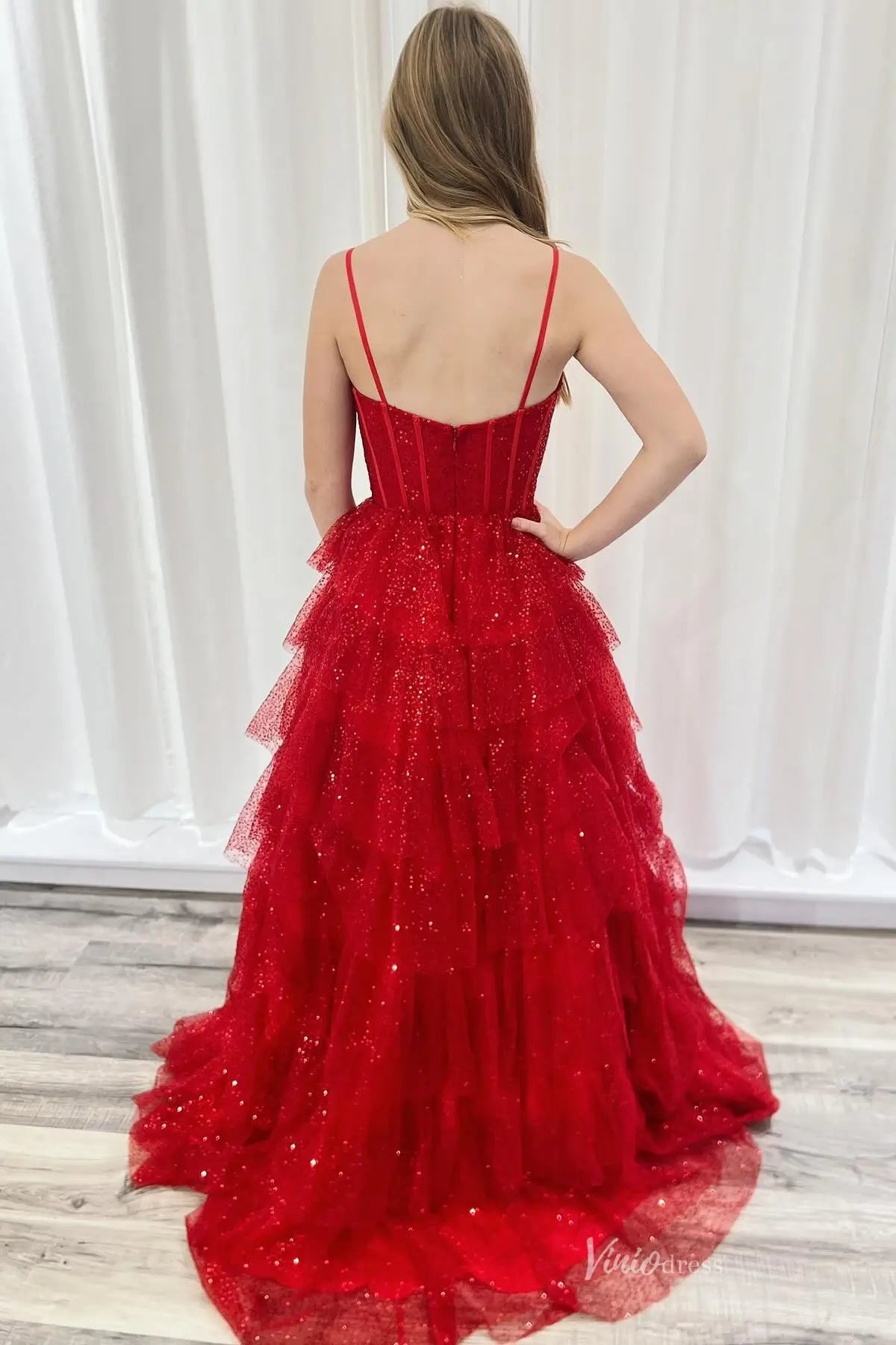RF073-prom dresses 2026-Viniodress-Red-Custom Size-