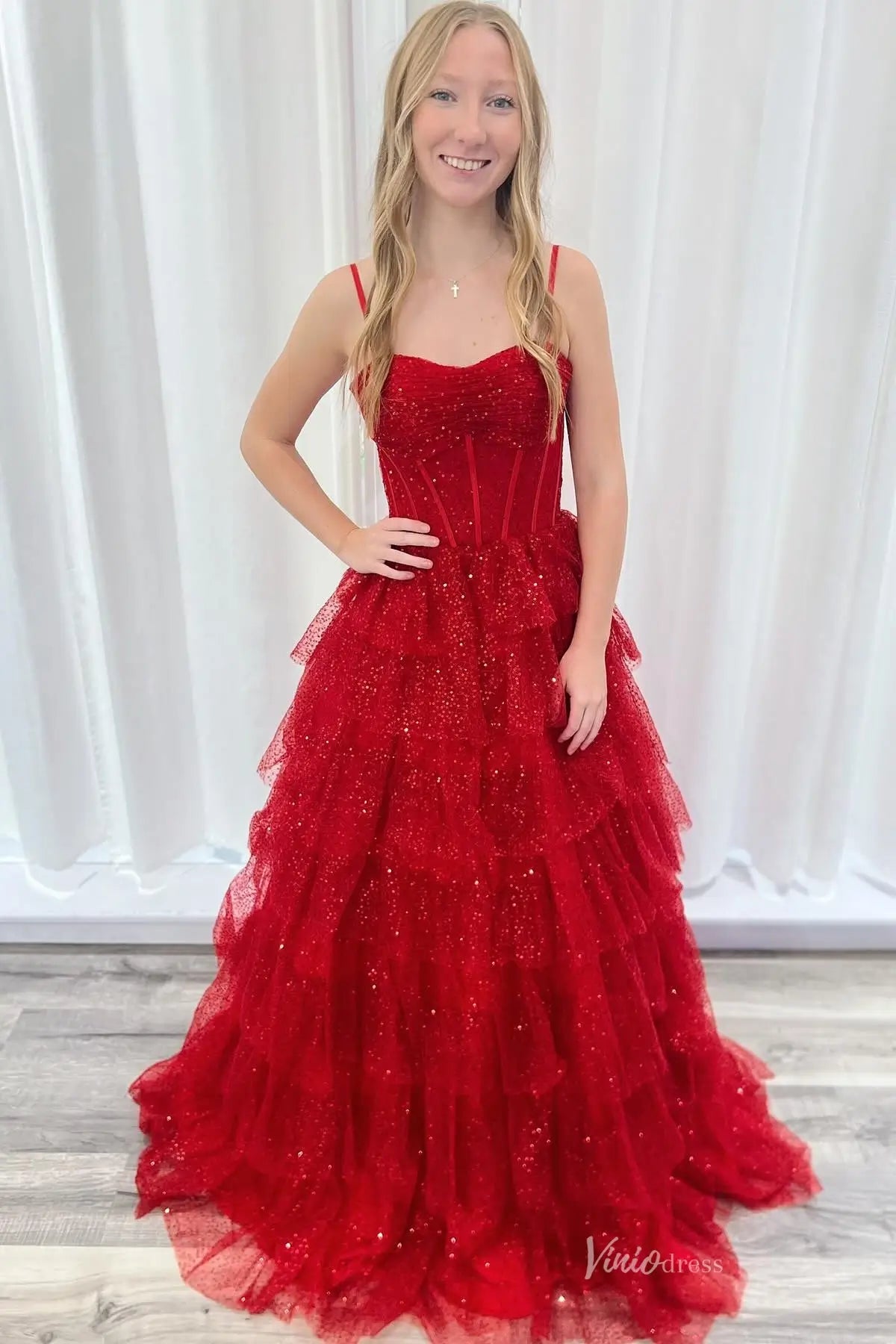 RF073-prom dresses 2026-Viniodress-Red-Custom Size-